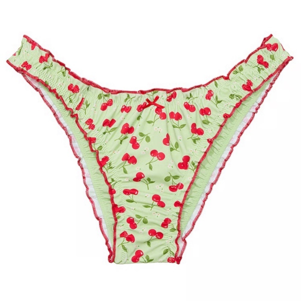New! Frankie's Bikinis X PINK hudson Green Cherry Print Bikini Bottom 1543
